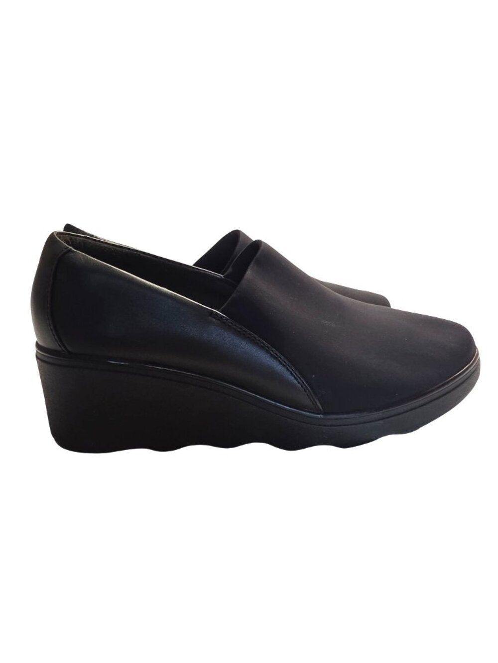 Clarks Mazy Seabury Wedge Loafers Women Size 10 Black Leather Slip On Comfort